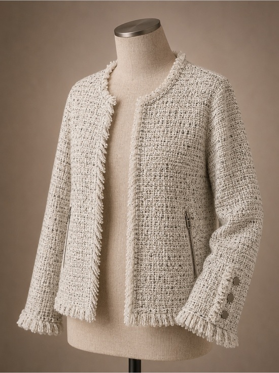 NIC+ZOE Jackets & Blazers - NIC+ZOE Textured Cotton Blend Fringe Jacket Zip Pockets Cream Large